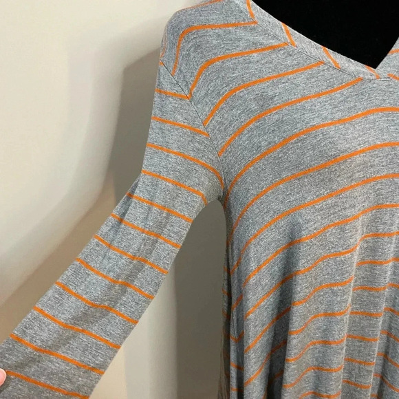 Matilda Jane Gray and Orange Striped V Neck Long Sleeve Tunic Top - Picture 3 of 10